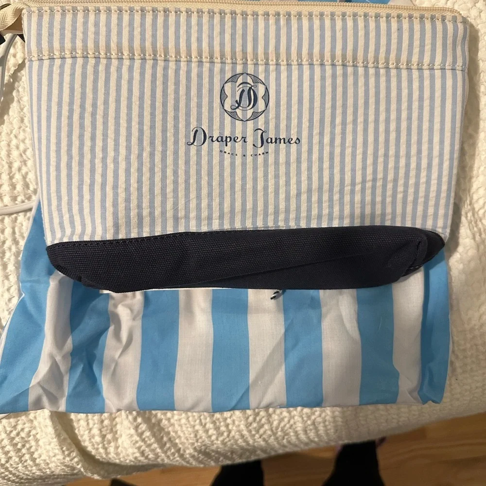 Draper James Blue and White Striped Makeup Bag - Picture 3 of 3